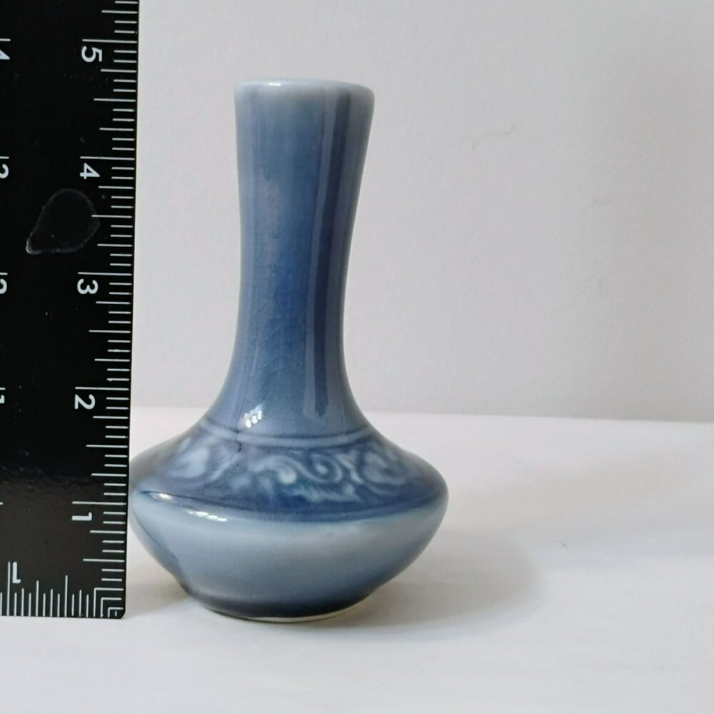 Siam Celadon Vintage Pottery Vase Blue Thailand Wood Ash Glaze Handmade Thai Art - Picture 3 of 10